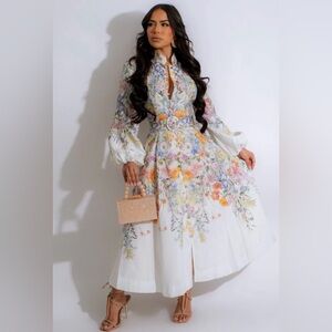 Elegant Floral Long Sleeve Dress